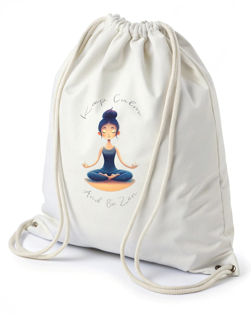 Mochila tipo saco blanca – Keep Calm and Be Zen